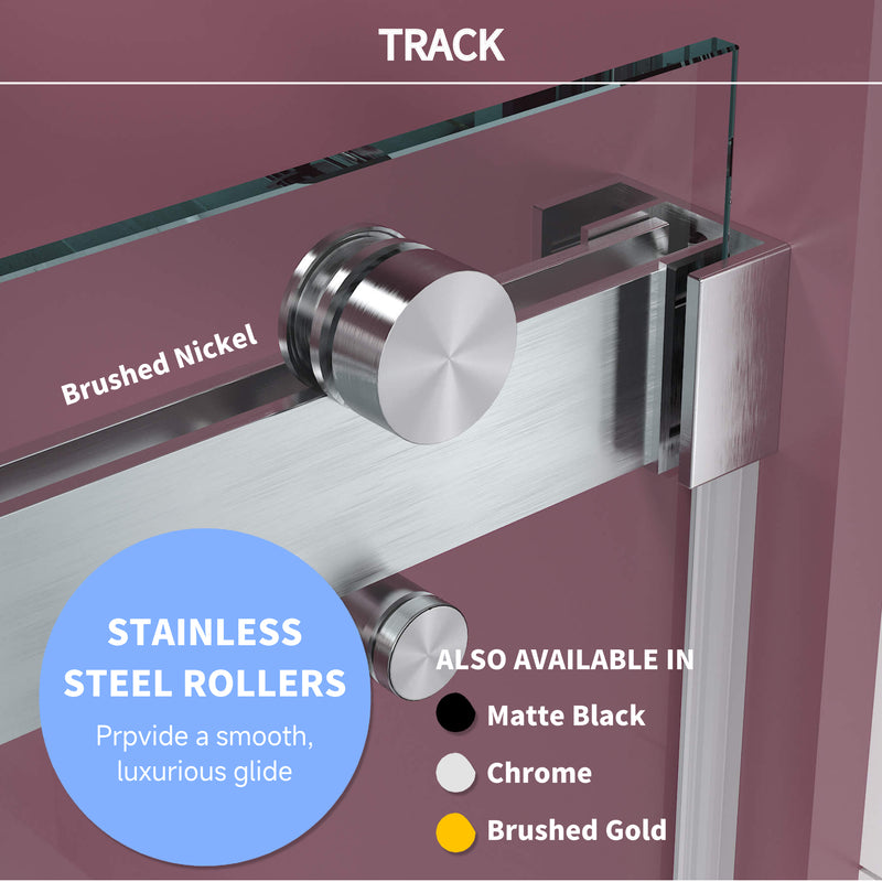 Supfirm 62'' - 66'' W x 76'' H Double Sliding Frameless Shower Door With 3/8 Inch (10mm) Clear Glass in Brushed Nickel