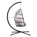 Supfirm Outdoor Patio Wicker Folding Hanging Chair,Rattan Swing Hammock Egg Chair With C Type Bracket , With Cushion And Pillow