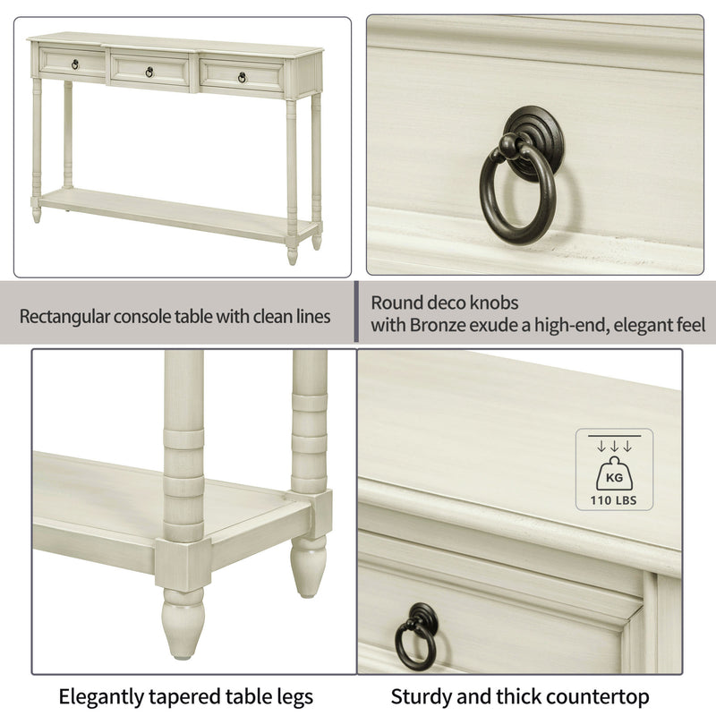 Supfirm TREXM Console Table Sofa Table with Drawers for Entryway with Projecting Drawers and Long Shelf (Antique White, OLD SKU: WF189574AAK)