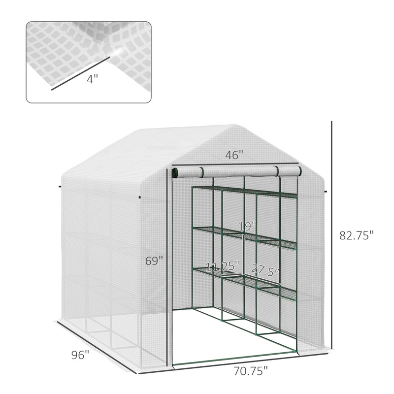 Supfirm Walk-in Greenhouse for Outdoors with Roll-up Zipper Door, 18 Shelves, PE Cover, Small and Portable Green House, Heavy Duty Humidity Seal, 95.25" x 70.75" x 82.75", White