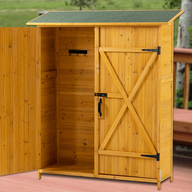 Supfirm 56"L x 19.5"W x 64"H Outdoor Storage Shed with Lockable Door, Wooden Tool Storage Shed w/Detachable Shelves & Pitch Roof, Natural