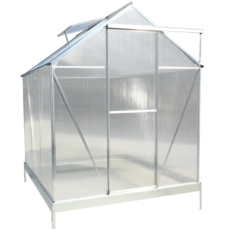 Supfirm 6.3'*6.2'*7'  Polycarbonate Greenhouse, Heavy Duty Outdoor Aluminum Walk-in Green House Kit with Rain Gutter, Vent and Door for Backyard Garden, color aluminium