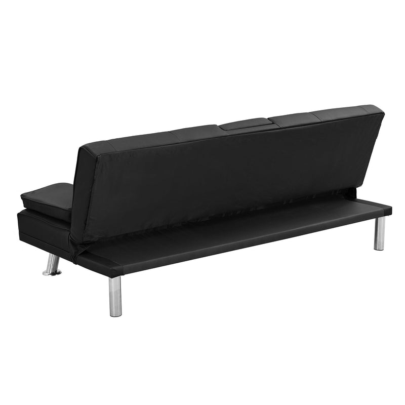 sofa bed with Armrest two holders WOOD FRAME, STAINLESS LEG, FUTON BLACK PVC - Supfirm