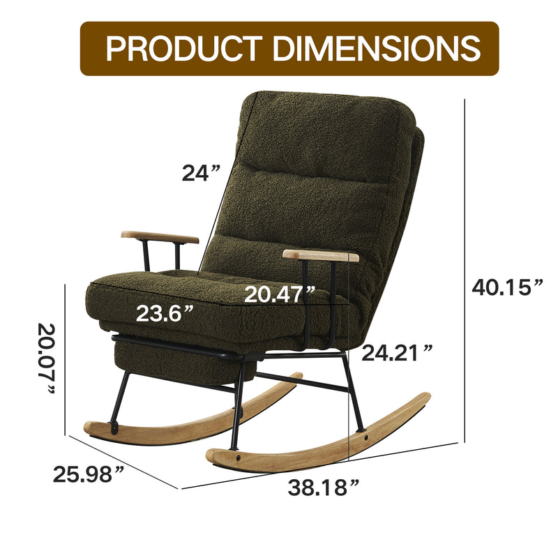 Supfirm Modern Teddy Gliding Rocking Chair with High Back, Retractable Footrest, and Adjustable Back Angle for Nursery, Living Room, and Bedroom, Green