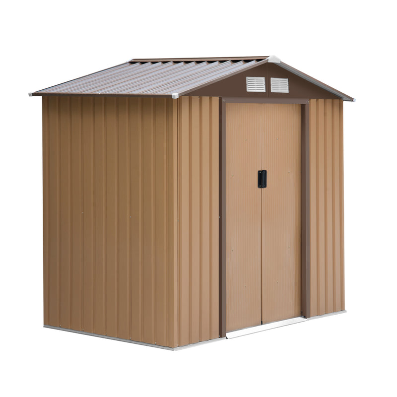 Supfirm 7' x 4' Outdoor Storage Shed, Garden Tool House with Foundation, 4 Vents and 2 Easy Sliding Doors for Backyard, Patio, Garage, Lawn, Yellow