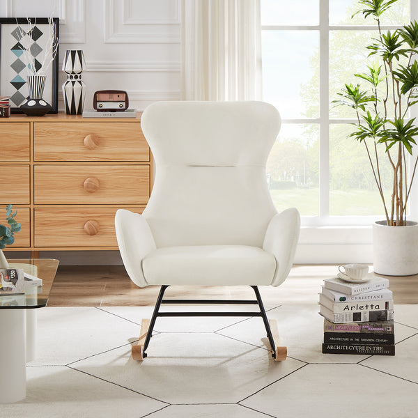 Supfirm Cream white velvet rocking chair