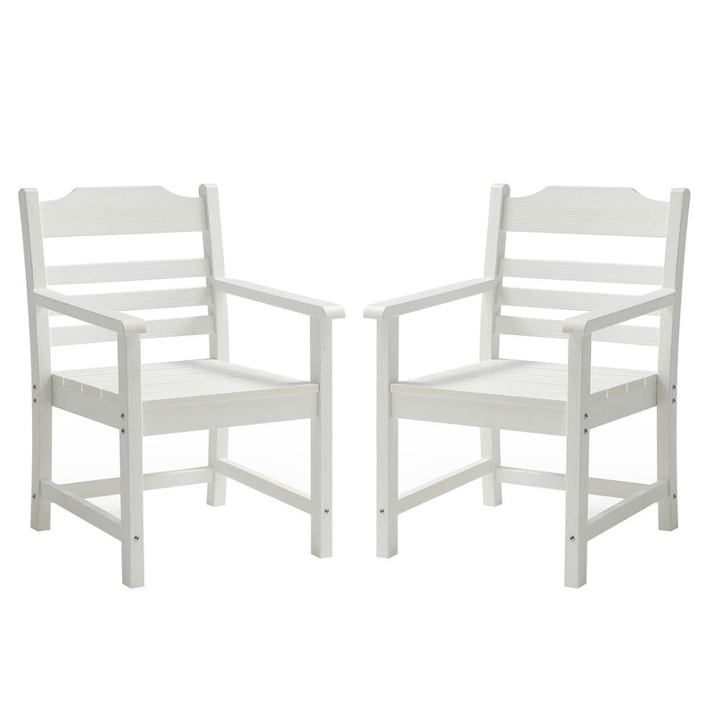 Supfirm Patio Dining Chair with Armset Set of 2, Pure White with Imitation Wood Grain Wexture,HIPS Material