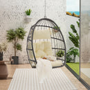 Supfirm Outdoor Garden Rattan Egg Swing Chair Hanging Chair Wood