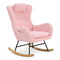 Supfirm Rocking Chair Nursery, Teddy Upholstered Rocker Glider Chair with High Backrest, Adjustable Headrest & Pocket, Comfy Glider Chair for Nursery, Bedroom, Living Room, Offices, Rubber wood, pink