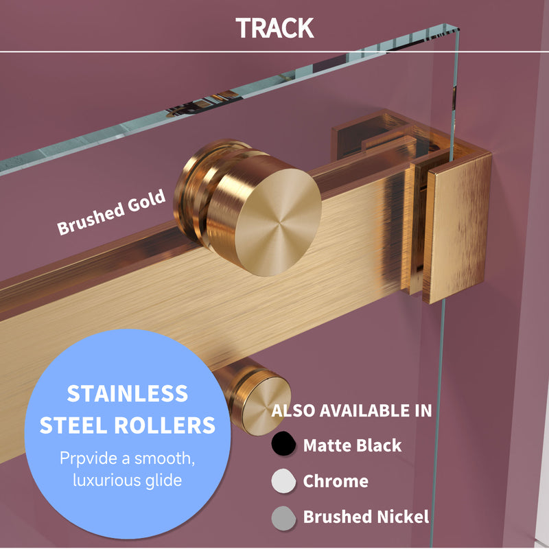 Supfirm 62'' - 66'' W x 76'' H Double Sliding Frameless Shower Door With 3/8 Inch (10mm) Clear Glass in Brushed Gold