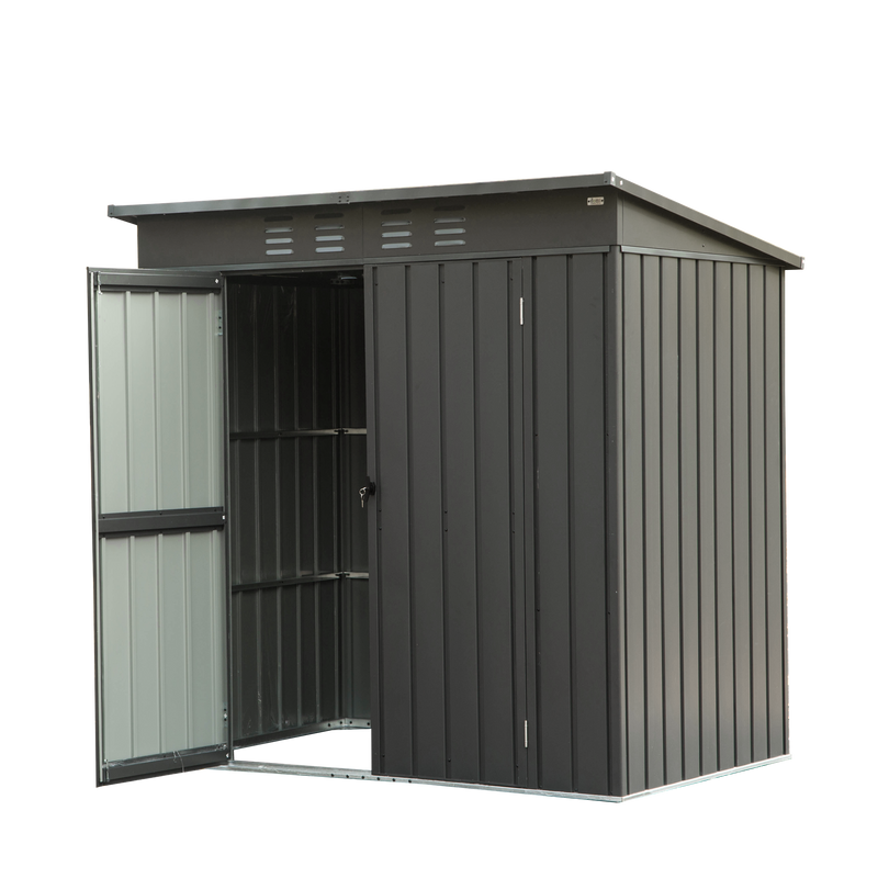 Supfirm Backyard Storage Shed with Sloping Roof Galvanized Steel Frame Outdoor Garden Shed Metal Utility Tool Storage Room with Latches and Lockable Door (6x4ft, Black)