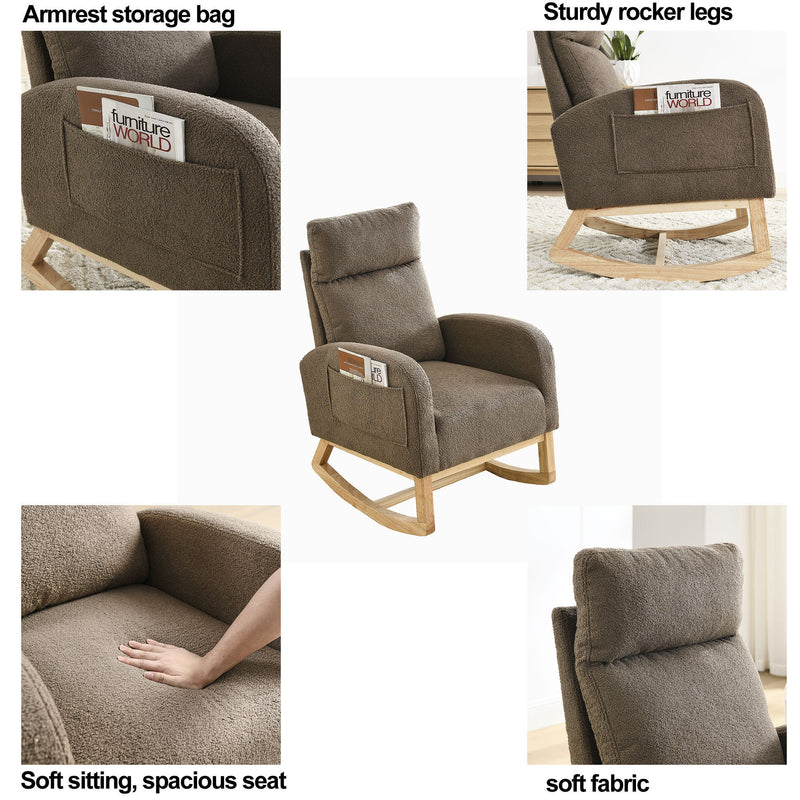 Supfirm [Video] Welike 27.6"W Modern Accent High Backrest Living Room Lounge Arm Rocking Chair, Two Side Pocket(W83453338)