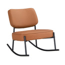 Supfirm PU material cushioned rocking chair, unique rocking chair, cushioned seat, brown backrest rocking chair, black metal legs. Comfortable side chairs in the living room, bedroom, and office