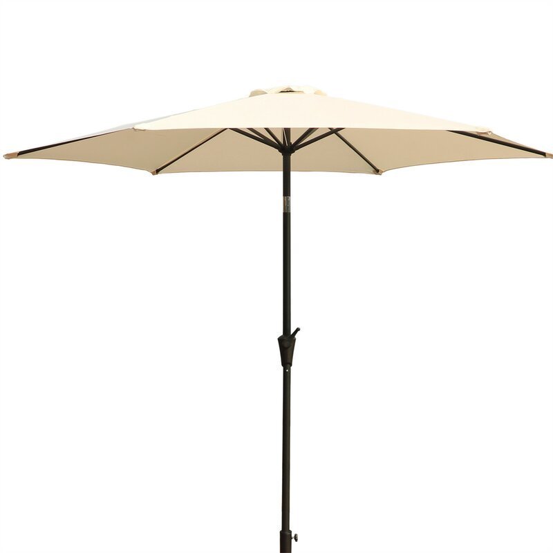 Supfirm 8.8 feet Outdoor Aluminum Patio Umbrella, Patio Umbrella, Market Umbrella with 42 pounds Round Resin Umbrella Base, Push Button Tilt and Crank lift, Creme