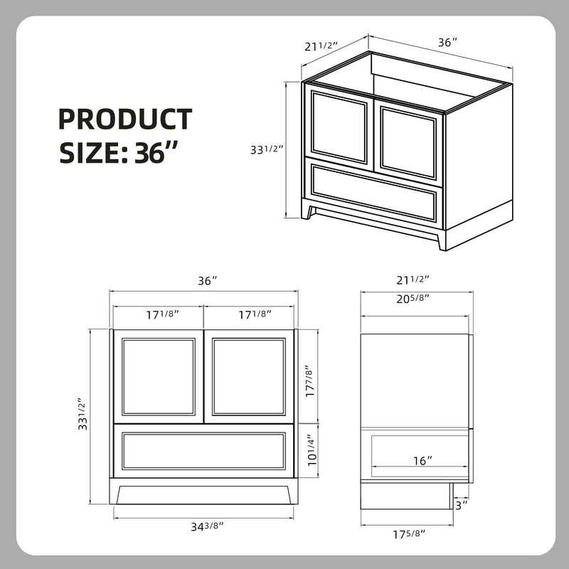 Supfirm 36 Inch Solid Wood Bathroom Vanity Without Top Sink, Modern Bathroom Vanity Base Only, Birch solid wood and plywood cabinet, Bathroom Storage Cabinet with Double-door cabinet and 1 Drawer Light Gray - Supfirm