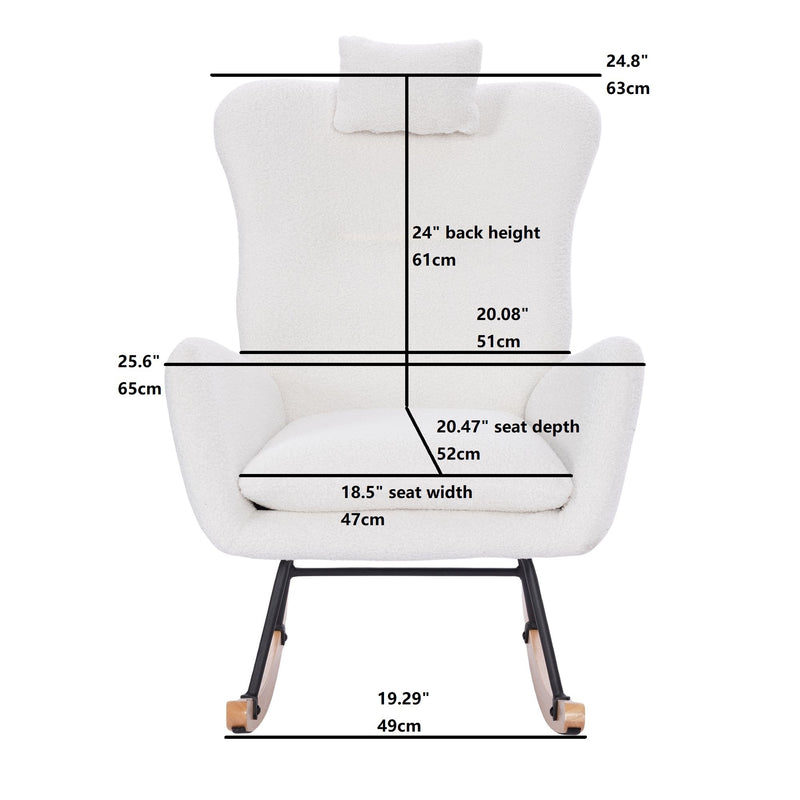 Supfirm Teddy Upholstered Nursery Rocking Chair for Living Room Bedroom(WHITE Teddy)