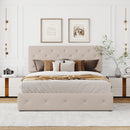 Queen size Upholstered Platform bed with a Hydraulic Storage System - Beige - Supfirm