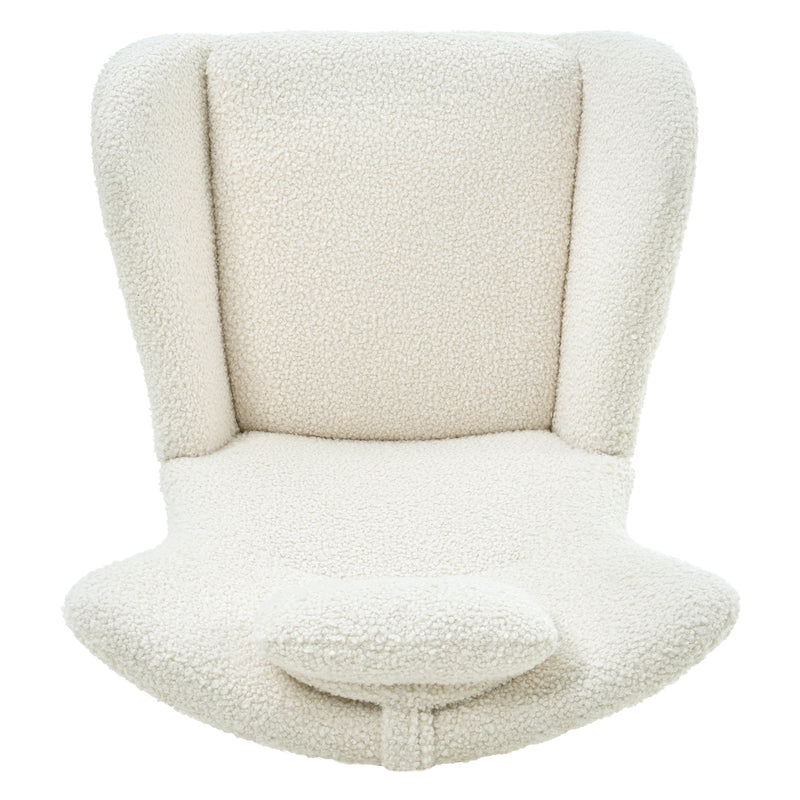 Supfirm Rocking Chair Nursery, Teddy Upholstered Rocker Glider Chair with High Backrest, Adjustable Headrest & Pocket, Comfy Glider Chair for Nursery, Bedroom, Living Room, Offices, Rubber wood, white