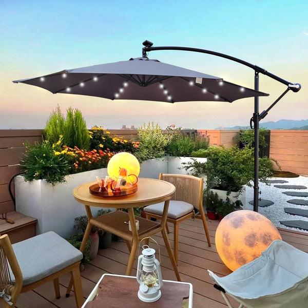 Supfirm 10 ft Outdoor Patio Umbrella Solar Powered LED Lighted Sun Shade Market Waterproof 8 Ribs Umbrella with Crank and Cross Base for Garden Deck Backyard Pool Shade Outside Deck Swimming Pool