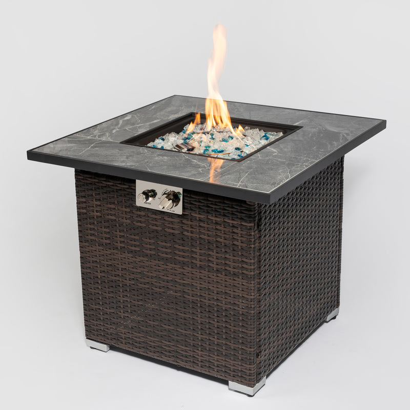 Supfirm 30inch Outdoor Fire Table Propane Gas Fire Pit Table with Lid Gas Fire Pit Table with Glass Rocks and Rain Cover