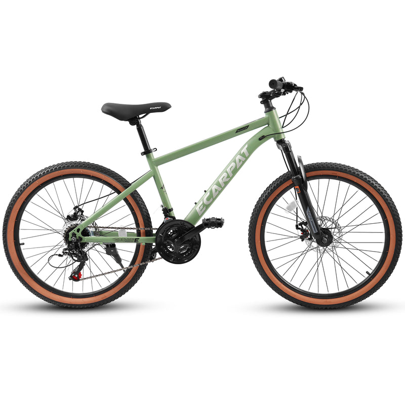 Supfirm A24301 Ecarpat Mountain Bike 24 Inch Wheels, 21-Speed Mens Womens Trail Commuter City Mountain Bike, Carbon steel Frame Disc Brakes Thumb Shifter Front Fork Bicycles