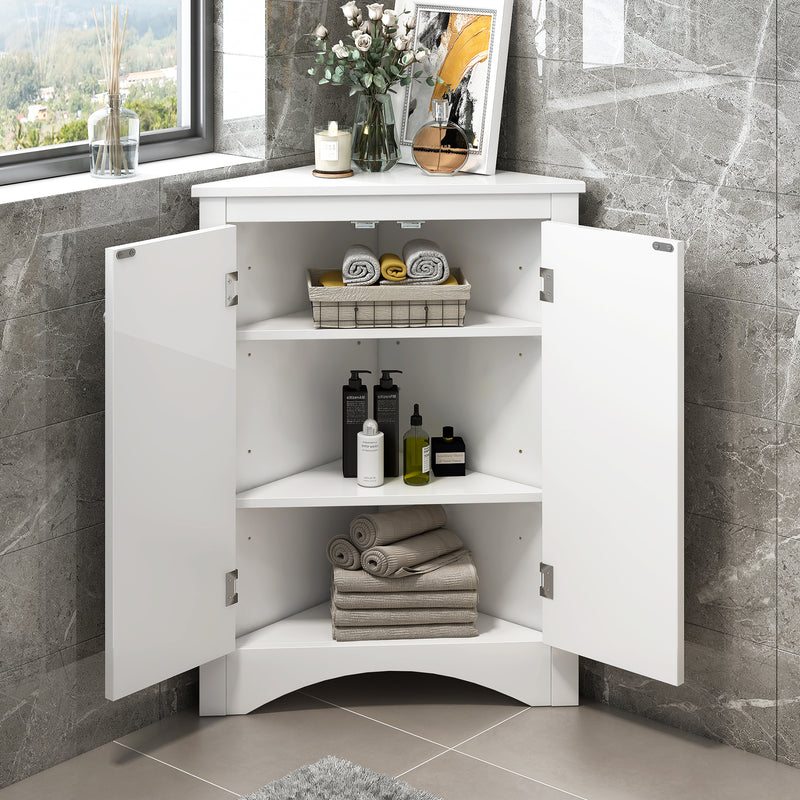 Supfirm White Triangle Bathroom Storage Cabinet with Adjustable Shelves, Freestanding Floor Cabinet for Home Kitchen