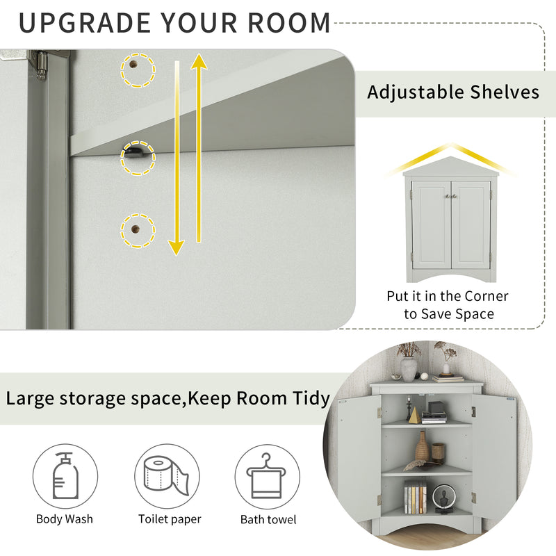 Supfirm Grey Triangle Bathroom Storage Cabinet with Adjustable Shelves, Freestanding Floor Cabinet for Home Kitchen