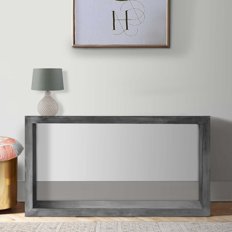 Supfirm 52" Cube Shape Wooden Console Table with Open Bottom Shelf, Charcoal Gray