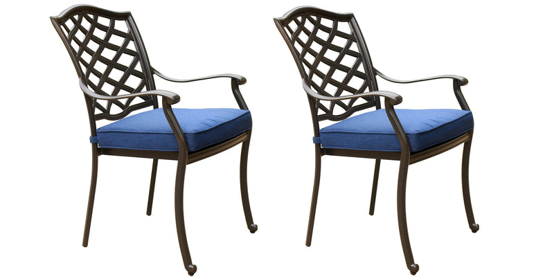 Supfirm Outdoor Patio Aluminum Dining Arm Chair With Cushion, Set of 2, Navy Blue