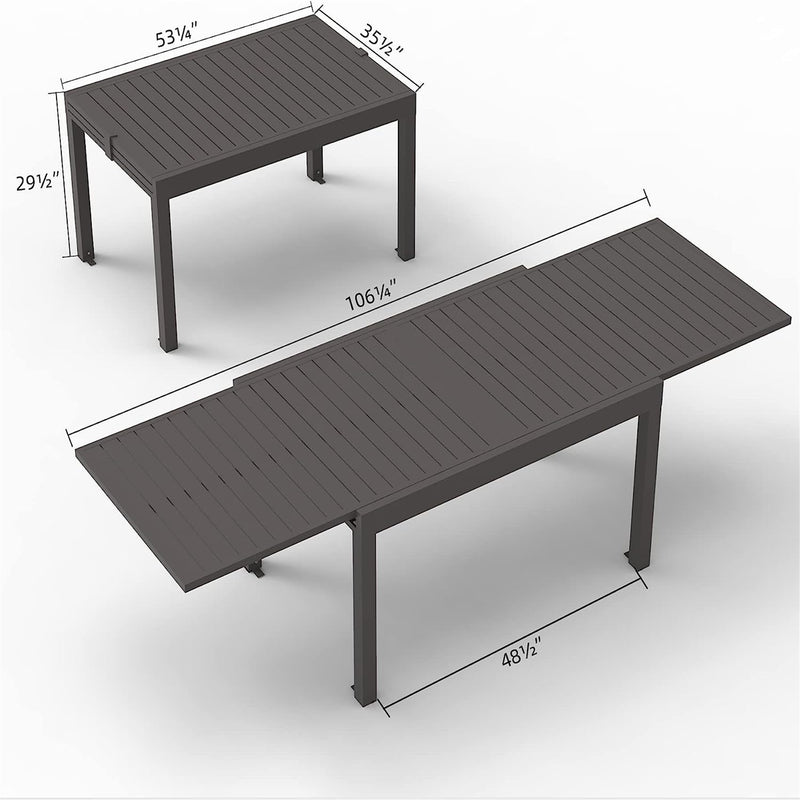 Supfirm Large Extendable Patio Dining Table, Aluminum Metal Indoor Outdoor 53"- 106" Adjustable for 6-8 Person Rectangular Table for Porch Backyard Balcony Garden (Dark-Brown,1 Table)