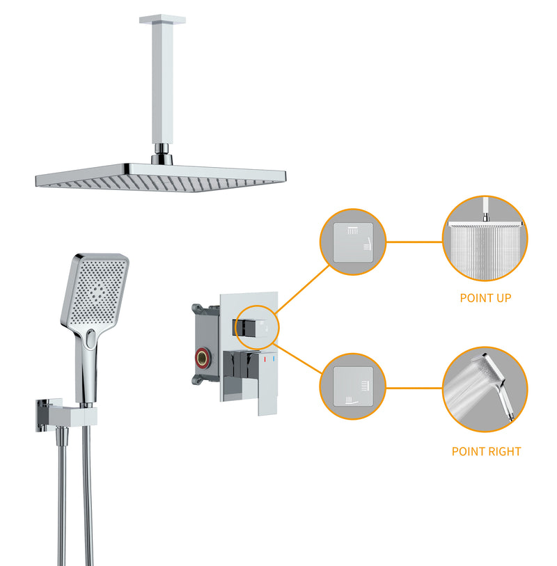 Supfirm Shower System, Ultra-thin Wall Mounted Shower Faucet Set for Bathroom with High Pressure Big Size Stainless Steel Rain Shower head Handheld Shower Set, 12 inch square large panel, Chrome