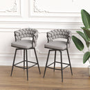 Bar Chair Linen Woven Bar Stool Set of 4,Black legs Barstools No Adjustable Kitchen Island Seat Chairs,360 Swivel Bar Stools Upholstered Bar Chair Counter Stool Arm Chairs with Back Footrest, (Grey) - Supfirm