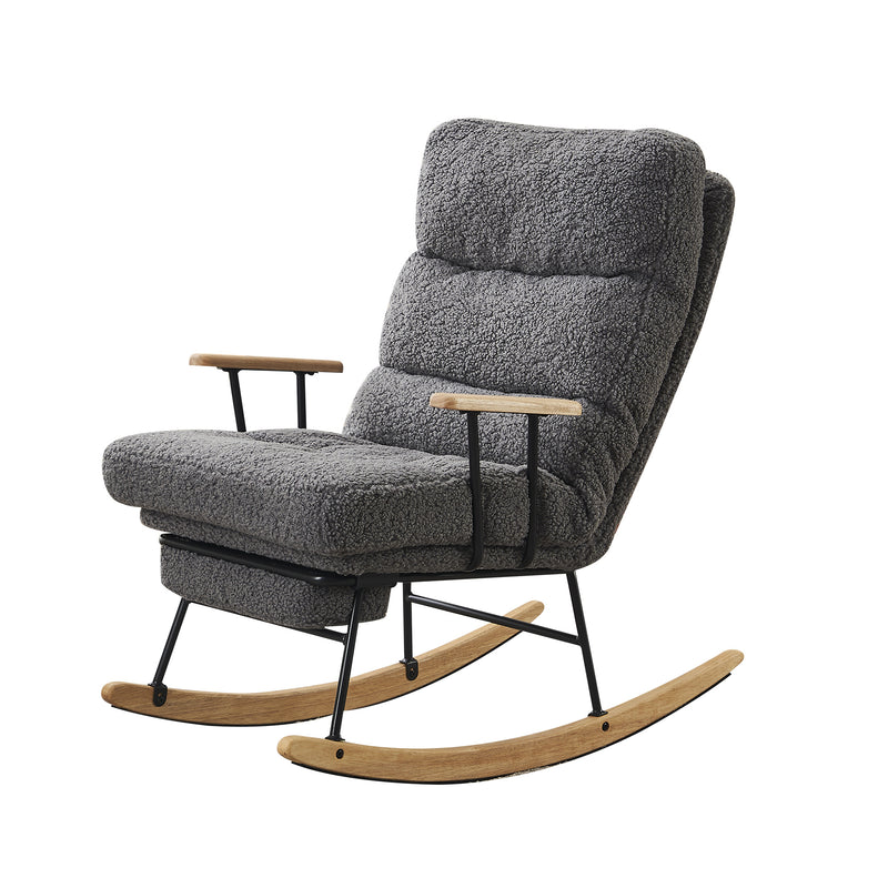 Supfirm Modern Teddy Gliding Rocking Chair with High Back, Retractable Footrest, and Adjustable Back Angle for Nursery, Living Room, and Bedroom, Gray