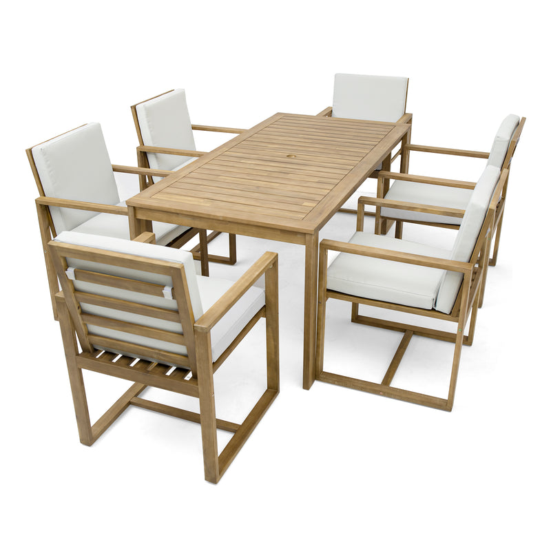 Supfirm Patio Dining Set Outdoor Dining Table and Chair Set with  and Removable Cushions for Patio, Backyard, Garden, Light Teak