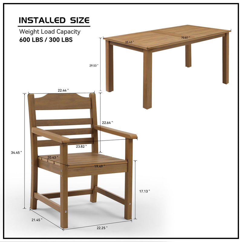 Supfirm HIPS Dining Set, Rectangular All Weather Dining Table 5 Pieces(4 Dinning chair+ 1 Dining Table), Outdoor/Indoor Use,TEAK