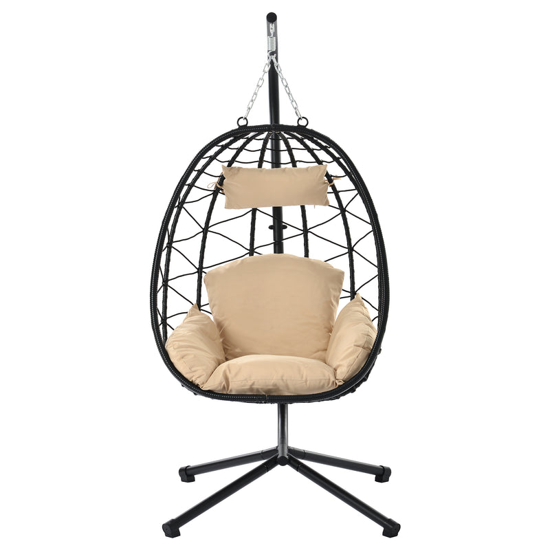 Supfirm Egg Chair with Stand Indoor Outdoor Swing Chair Patio Wicker Hanging Egg Chair Hanging Basket Chair Hammock Chair with Stand for Bedroom Living Room Balcony