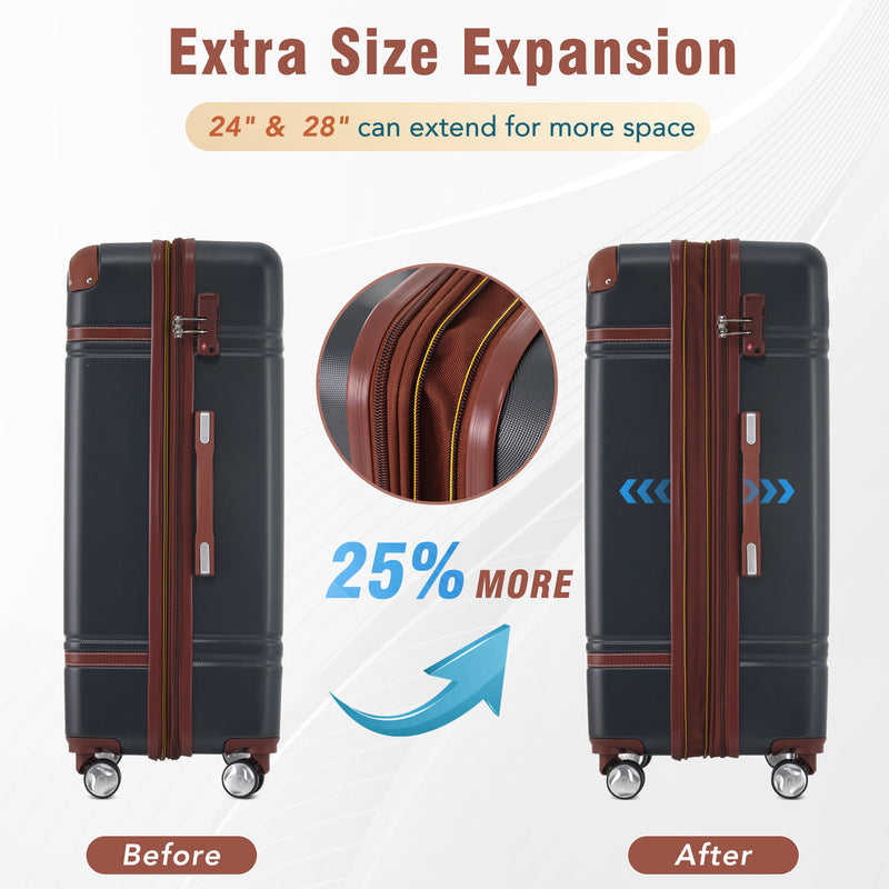 Supfirm 24 IN Luggage 1 Piece with TSA lock , Expandable Lightweight Suitcase Spinner Wheels, Vintage Luggage,Black