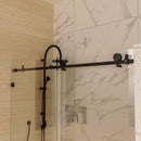 Supfirm 60 in. W x 74 in. H Sliding Frameless Shower Door in Matte Black with 5/16 in. (8 mm) Clear Glass