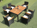 Supfirm EELIFEE 7 piece Outdoor Patio Wicker Dining Set Patio Wicker Furniture Dining Set w/Acacia Wood Top