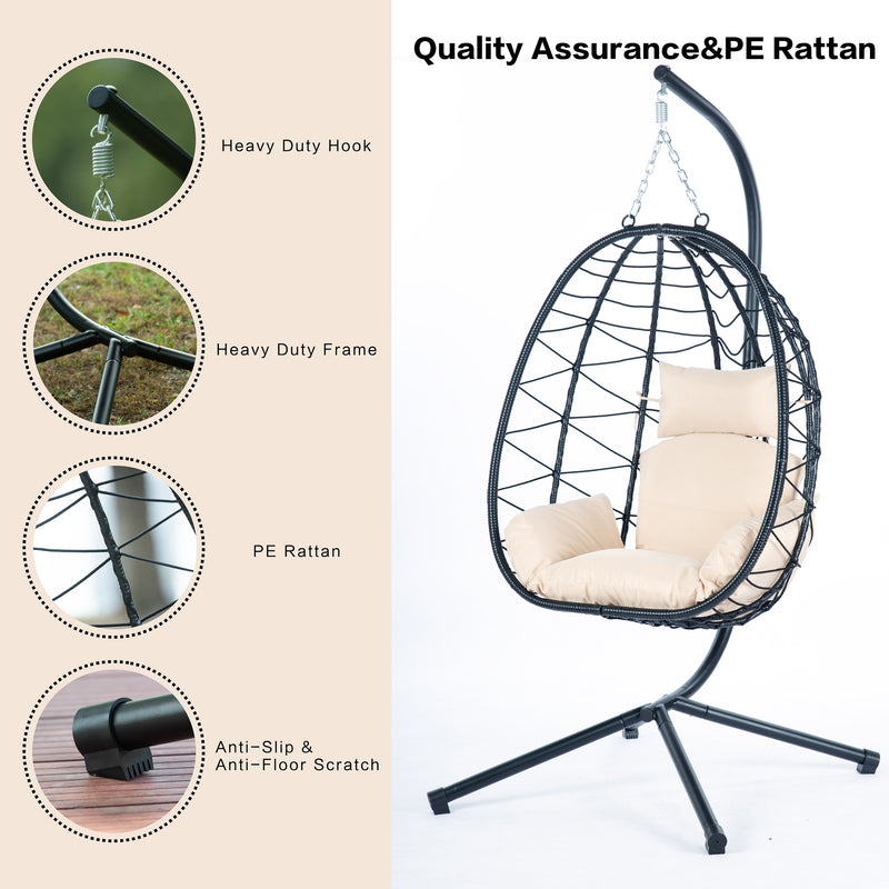 Supfirm Egg Chair with Stand Indoor Outdoor Swing Chair Patio Wicker Hanging Egg Chair Hanging Basket Chair Hammock Chair with Stand for Bedroom Living Room Balcony