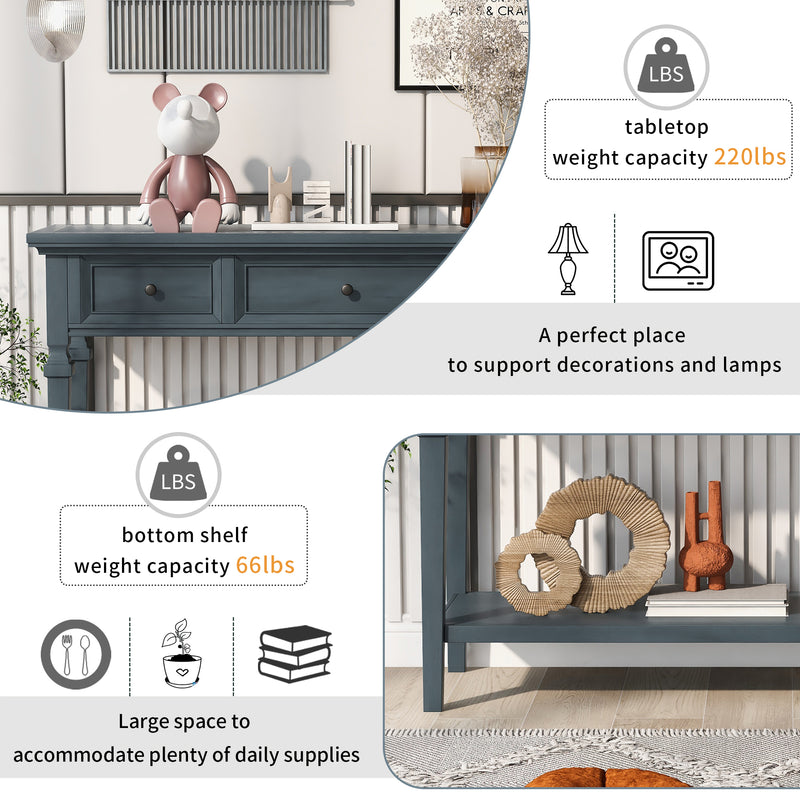 Supfirm TREXM Classic Retro Style Console Table with Three Top Drawers and Open Style Bottom Shelf, Easy Assembly (Navy)