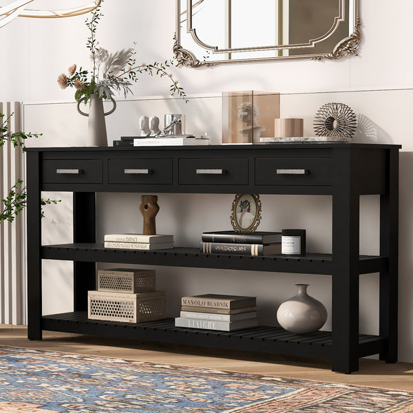 Supfirm U_Style Stylish Entryway Console Table with 4 Drawers and 2 Shelves, Suitable for Entryways, Living Rooms.