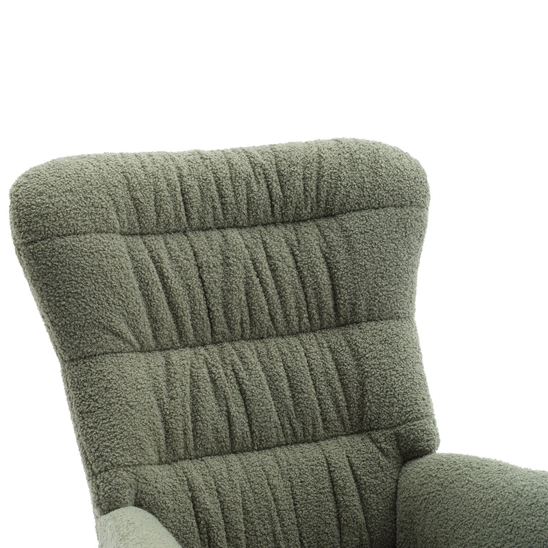 Supfirm Nursery Rocking Chair, Teddy Upholstered Glider Rocker, Rocking Accent Chair with High Backrest, Comfy Rocking Accent Armchair for Living Room, Bedroom, Offices, GREEN