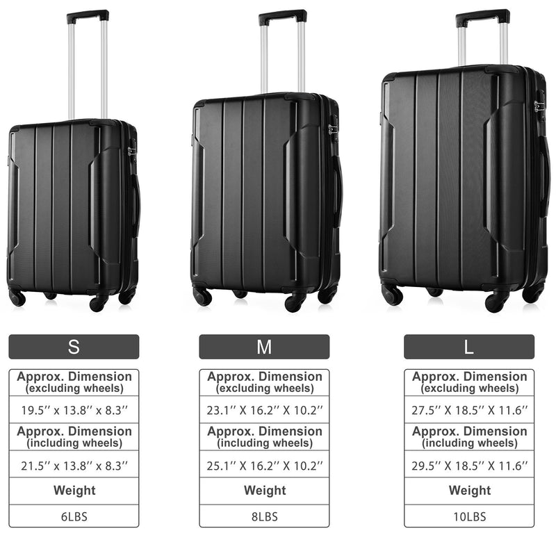 Supfirm Hardshell Luggage Sets 3 Pcs Spinner Suitcase with TSA Lock Lightweight 20''24''28''