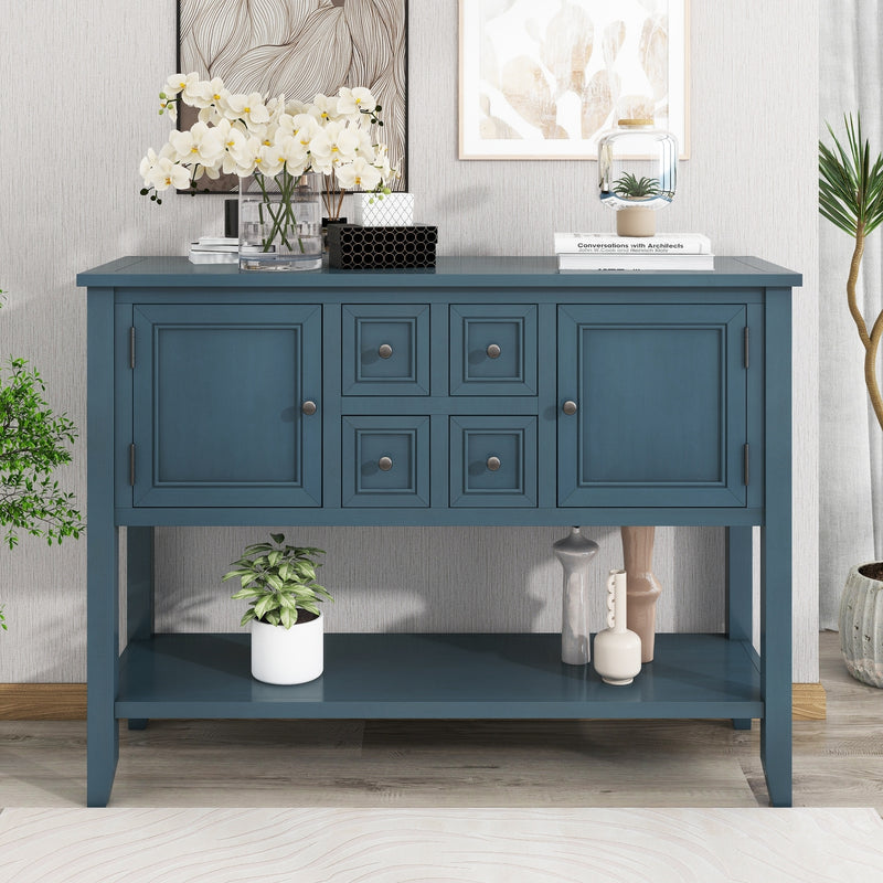 Supfirm TREXM Cambridge Series  Ample Storage Vintage Console Table with Four Small Drawers and Bottom Shelf for Living Rooms, Entrances and Kitchens (Light Navy, OLD SKU: WF190263AAH)