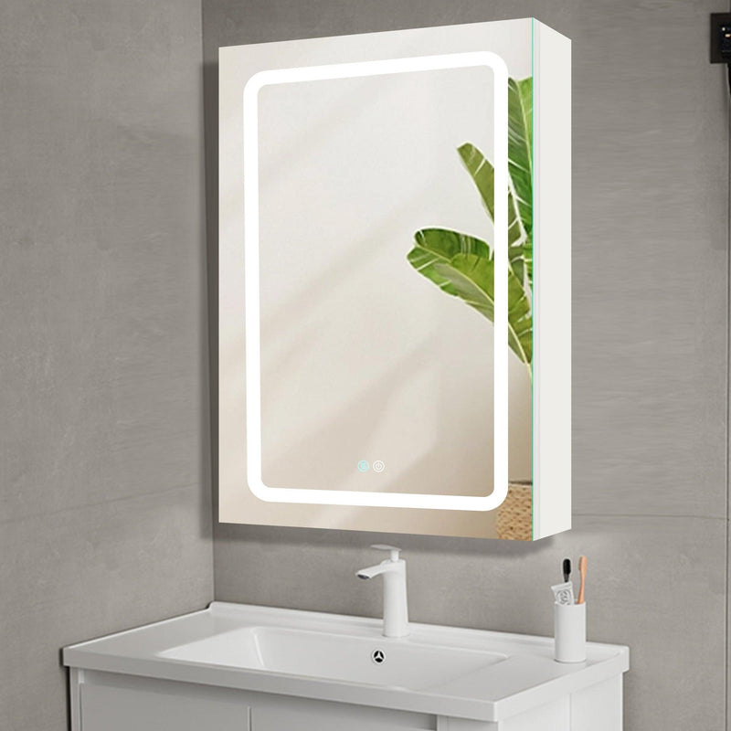 Supfirm 30x20 inch LED Bathroom Medicine Cabinet Surface Mounted Cabinets With Lighted Mirror White Right Open - Supfirm