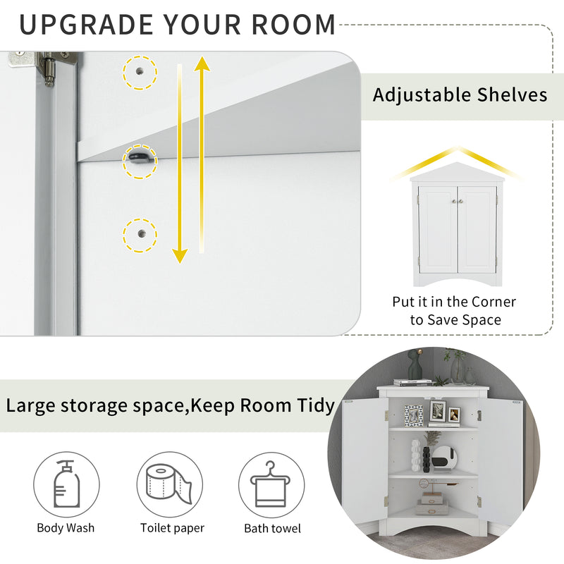 Supfirm White Triangle Bathroom Storage Cabinet with Adjustable Shelves, Freestanding Floor Cabinet for Home Kitchen