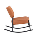 Supfirm PU material cushioned rocking chair, unique rocking chair, cushioned seat, brown backrest rocking chair, black metal legs. Comfortable side chairs in the living room, bedroom, and office