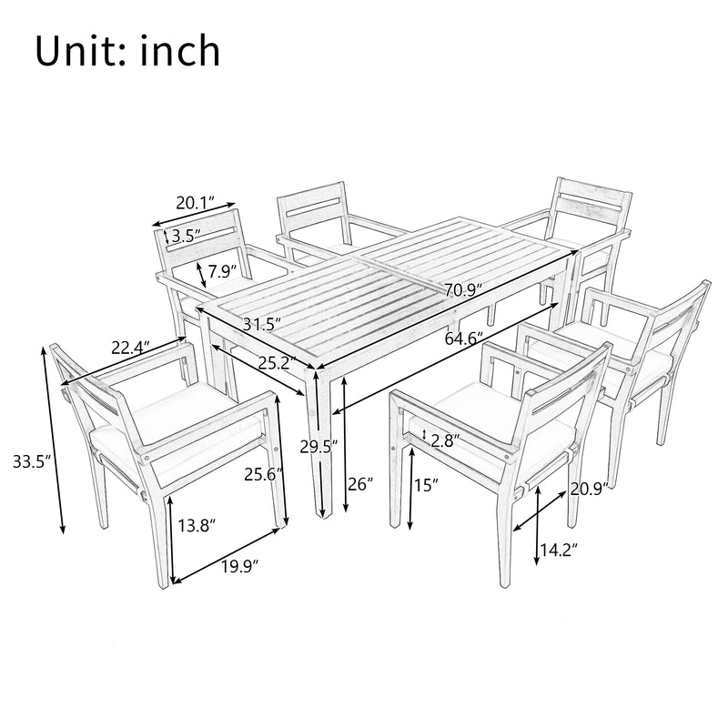 Supfirm U_Style  Acacia Wood Outdoor Dining Table And Chairs Suitable For Patio, Balcony Or Backyard