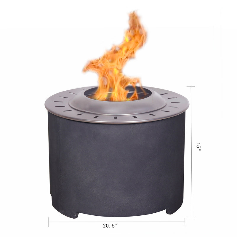 Supfirm 20.5 Inch x 15 Inch Dark Grey Faux Concrete Texture Smokeless Firepit With Wood Pellet/Twig/Wood As The Fuel